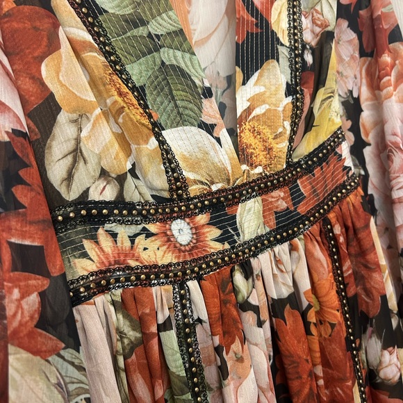 L’Artiste Floral Dress Maxi Autumn Dress Studs Size Small Red Pink Brown Flowers - Picture 11 of 13